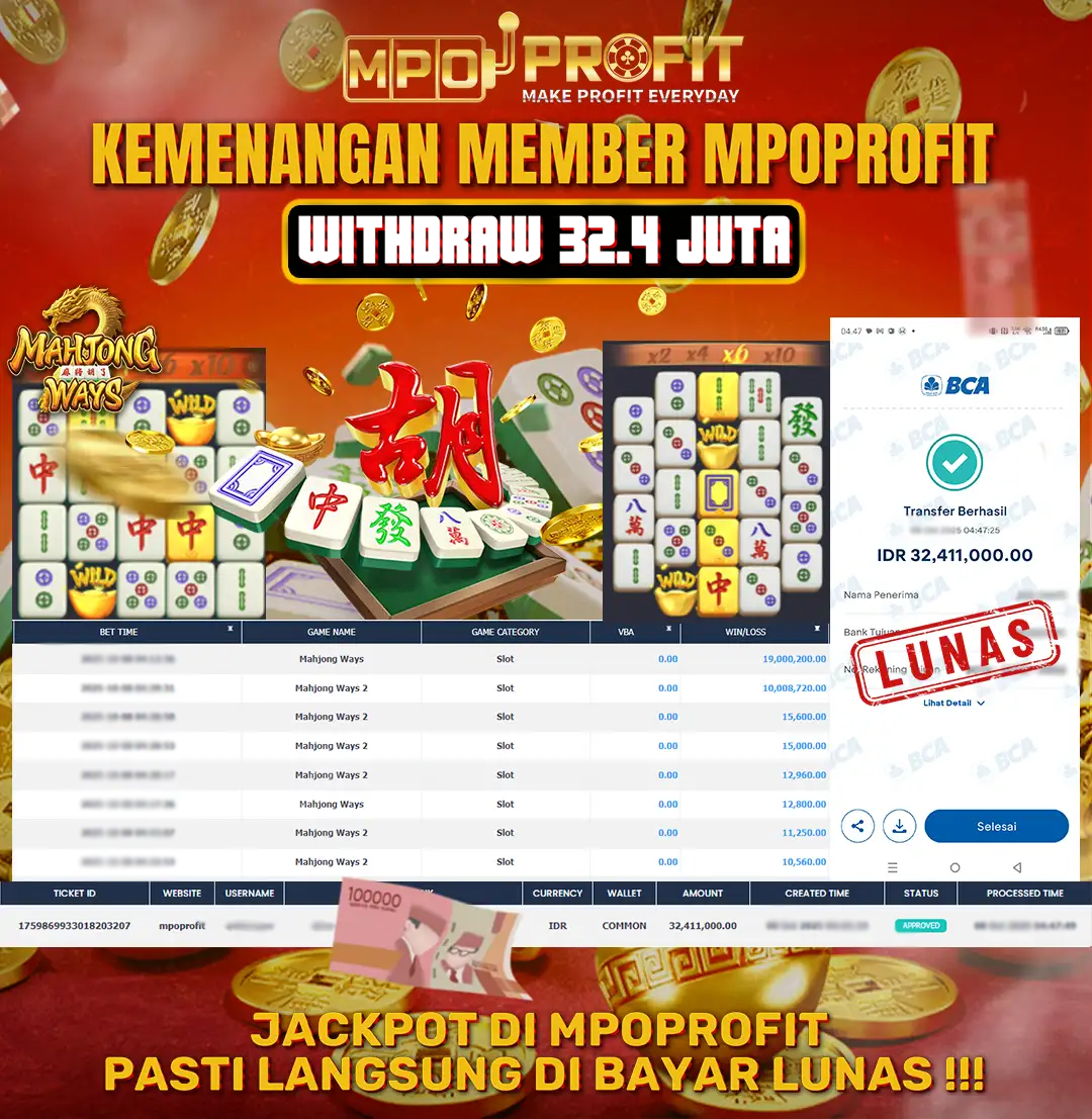 MPOPROFIT JACKPOT SLOT PGSOFT! KEMENANGAN MURNI DI (MAHJONG WAYS TOTAL RP. 32.411.000,- LUNAS)
